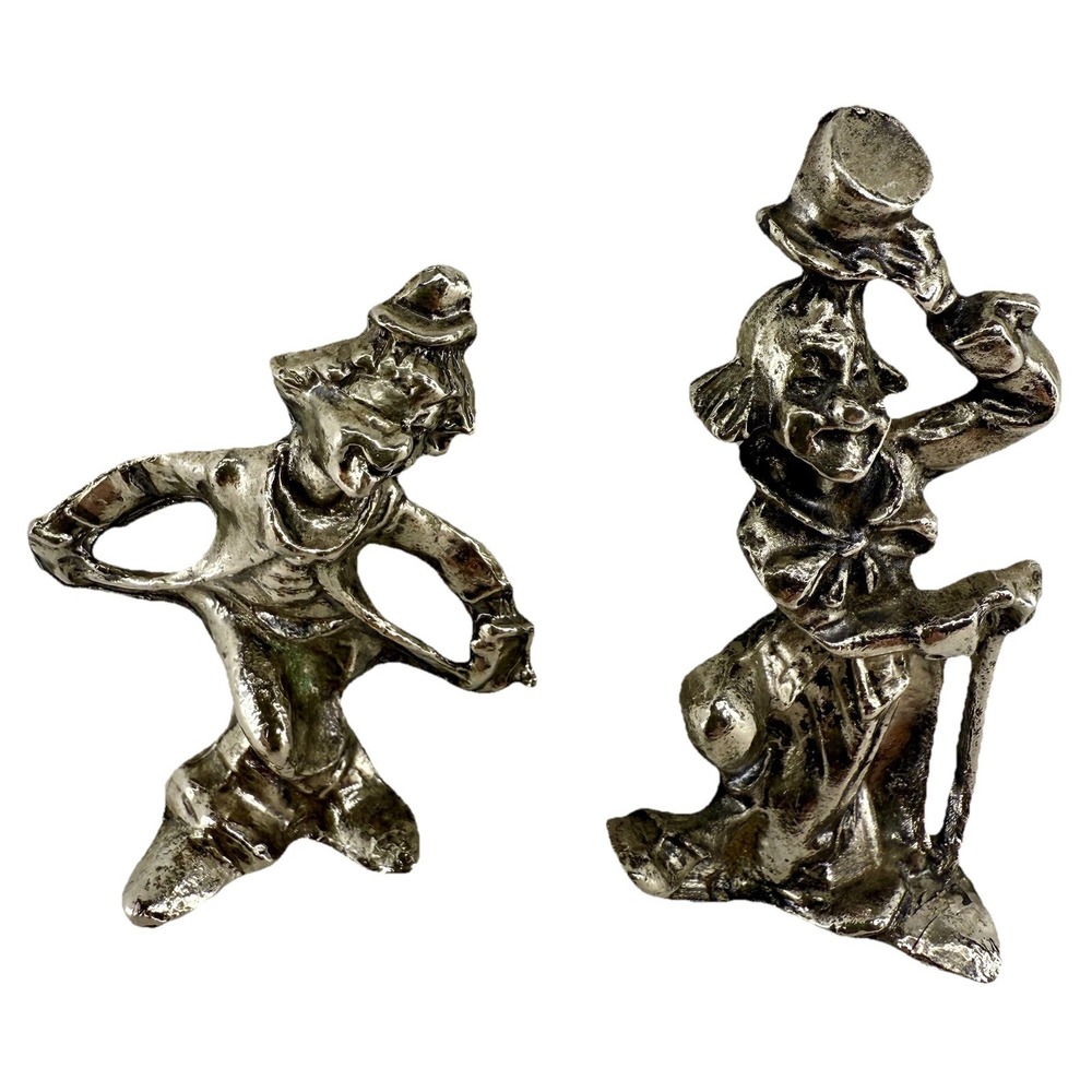Vintage‎ Pewter Clown Figurines Lot of 2 Small Italian Style Collectible Decor